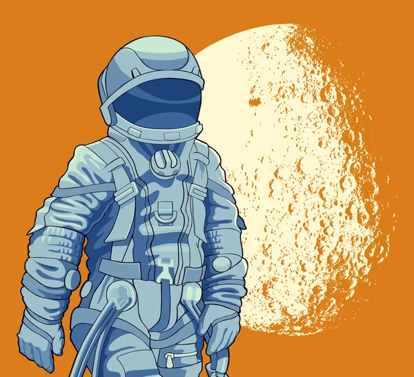 Spaceman di latar belakang bulan - Stok Vektor