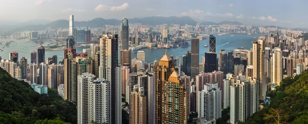 Widok z Victoria Peak patrząc Północnej w kierunku portu Wiktorii i Kowloon, Hong Kong, Chiny Obraz Stockowy