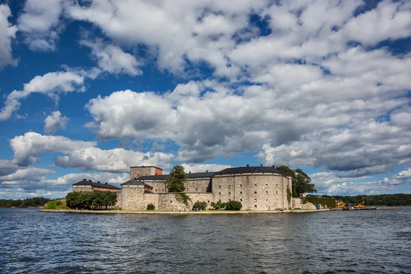 Benteng Vaxholm di pulau Vaxholm, bagian dari kepulauan Stockholm, Swedia . Stok Foto