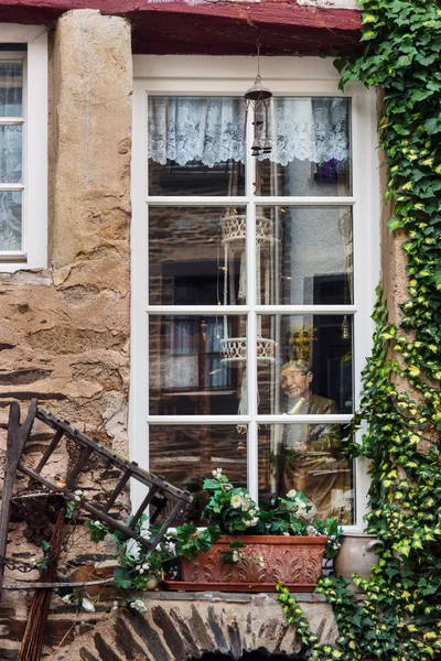 Eski ev pencere, Beilstein, Rhineland-Palatinate, Almanya Stok Fotoğraf