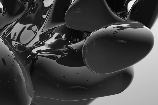 Abstract Black Liquid Drops Splashing White Background Illustration Computer Generated — Stock Photo, Image