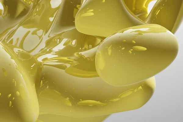 Абстрактные Желтые Капельки Жидкости Плещущиеся Белом Фоне Иллюстрация Сгенерированное Компьютером — стоковое фото