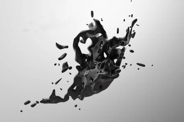 Gocce Liquido Nero Astratto Spruzzando Uno Sfondo Bianco Illustrazione Immagine — Foto Stock