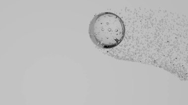 Bir cam kürenin 3 boyutlu çizimi ve beyaz arka planda izole edilmiş bir sürü su kabarcığı. CGI, bilgisayar tarafından oluşturulan hazırlama resmi