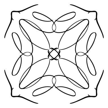 Vektör desensiz fayans. Mürekkeple çizilmiş bir dekoratif simetrik öge (dijital tasarım).