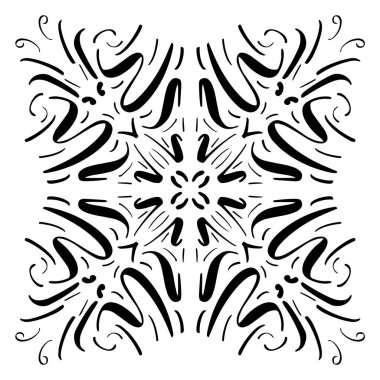 Vektör desensiz fayans. Mürekkeple çizilmiş bir dekoratif simetrik öge (dijital tasarım).