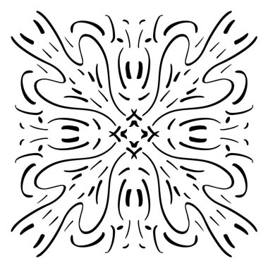 Vektör desensiz fayans. Mürekkeple çizilmiş bir dekoratif simetrik öge (dijital tasarım).