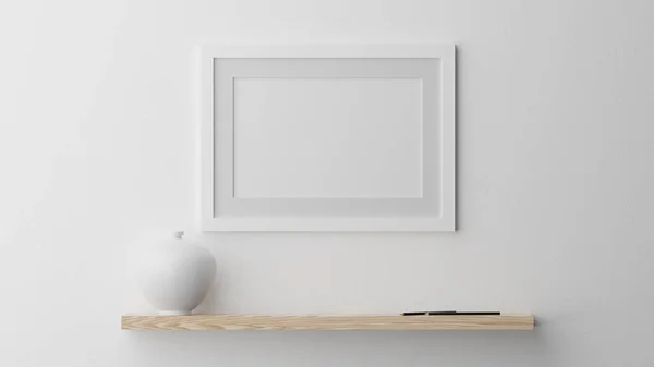 Poster Mockup White Wall White Frame Cgi Image Rendering Illustration — Stock Photo, Image