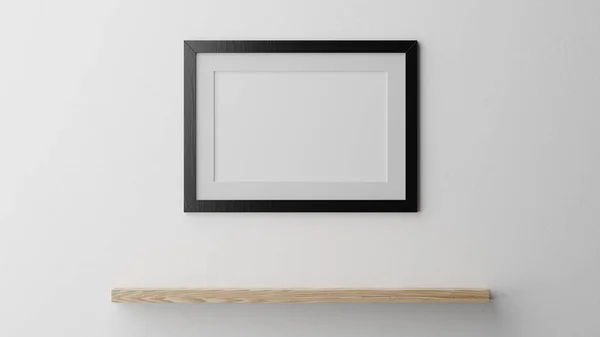 Mockup Poster Una Parete Bianca Con Cornice Nera Immagine Cgi — Foto Stock