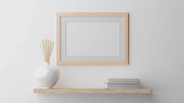 Poster Mockup White Wall Natural Color Frame Cgi Image Rendering — Stock Photo, Image