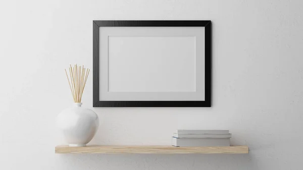 Poster Mockup Een Witte Muur Met Een Zwart Frame Cgi — Stockfoto