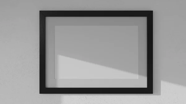 Mockup Cartaz Uma Parede Branca Com Uma Moldura Preta Imagem — Fotografia de Stock