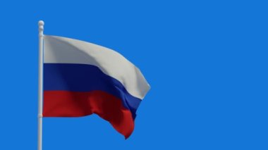 Rusya Federasyonu ulusal bayrağı, rüzgarda sallanıyor. 3D canlandırma, CGI animasyonu. 4K çözünürlüğündeki video.
