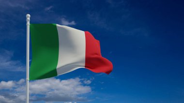 İtalyan ulusal bayrağı, rüzgarda sallanıyor. 3D görüntüleme, CGI
