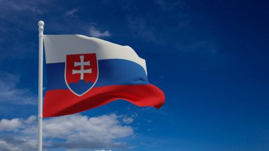 Slovak Cumhuriyeti ulusal bayrağı, rüzgarda sallanıyor. 3D görüntüleme, CGI