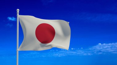 Japonya ulusal bayrağı, rüzgarda sallanıyor. 3D görüntüleme, CGI