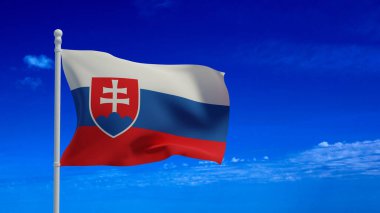 Slovak Cumhuriyeti ulusal bayrağı, rüzgarda sallanıyor. 3D görüntüleme, CGI