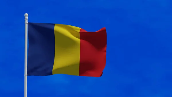 Εθνική Σημαία Της Ρουμανίας Κυματίζει Στον Άνεμο Απόδοση Cgi — Φωτογραφία Αρχείου