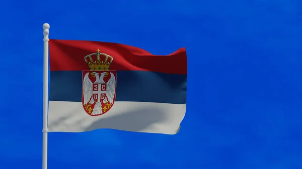 彼はセルビア共和国の国旗で 風になびいていた 3Dレンダリング Cgi — ストック写真