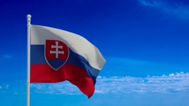 Slovak Cumhuriyeti ulusal bayrağı, rüzgarda sallanıyor. 3D canlandırma, CGI animasyonu. 4K çözünürlüğündeki video.