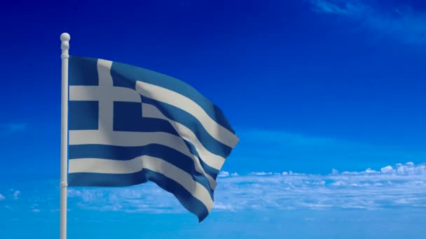 República Helénica También Conocida Como Bandera Nacional Grecia Ondeando Viento — Vídeos de Stock