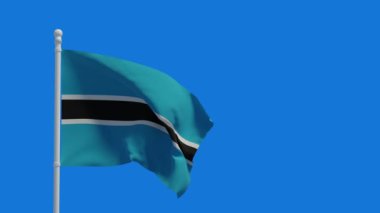 Botswana Cumhuriyeti ulusal bayrağı, rüzgarda sallanıyor. 3D canlandırma, CGI animasyonu. 4K çözünürlüğündeki video.