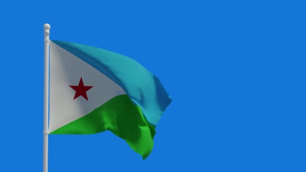 Εθνική Σημαία Της Δημοκρατίας Του Τζιμπουτί Κυματίζει Στον Άνεμο Απόδοση — Αρχείο Βίντεο