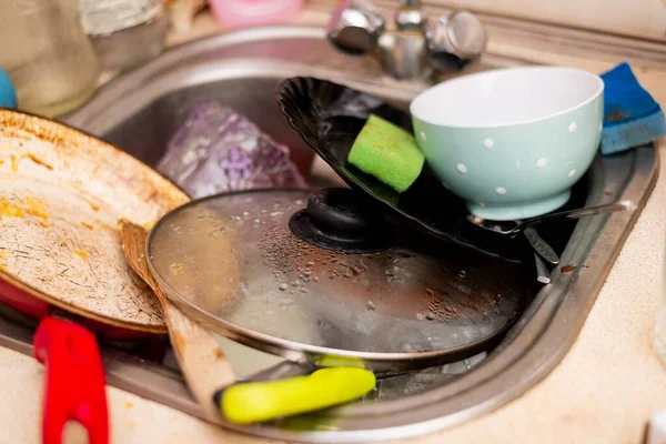 Dirty Dishes Kitchen Sink — Stock Photo, Image