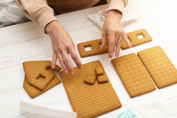 Bir kadın zencefilli kurabiye evi yapacak. Yeni yıla hazırlanıyorum, Noel 'e.