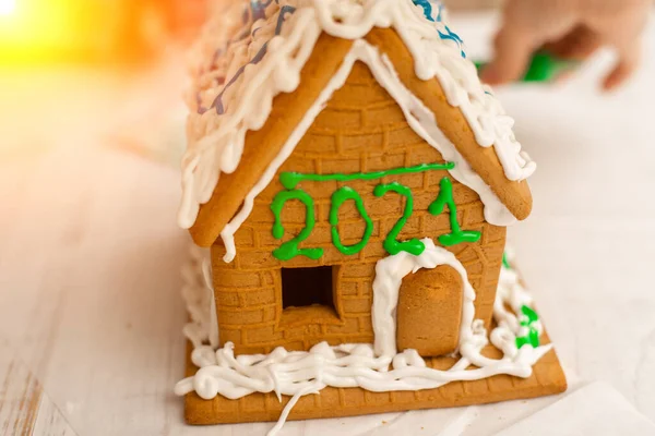 Mézeskalács Ház 2021 Számmal Felkészülés Évre Karácsonyra — Stock Fotó