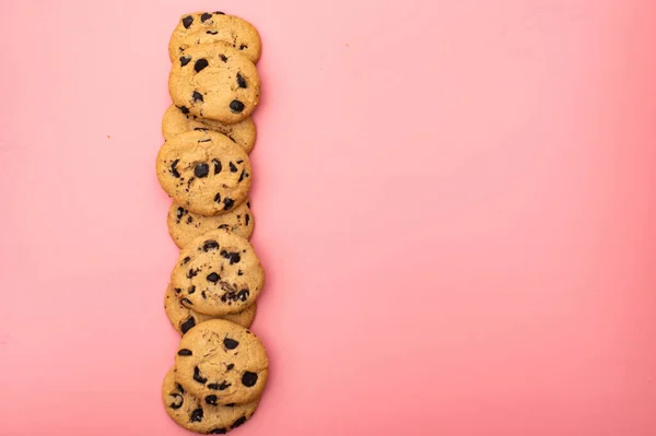 Kekse Mit Schokolade Auf Rosa Hintergrund Süßer Hintergrund — Stockfoto