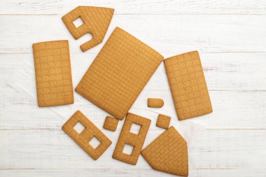 Zencefilli kurabiye evi için parçalar. Yeni yıla hazırlanıyorum, Noel 'e..