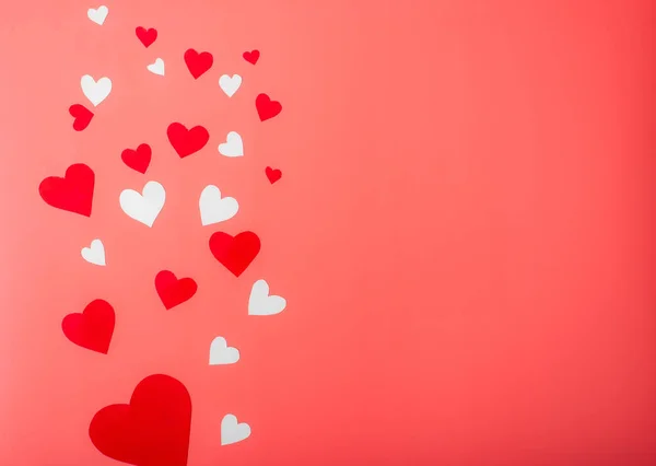 Corazones Sobre Fondo Rojo Fondo Para Día San Valentín Lugar — Foto de Stock