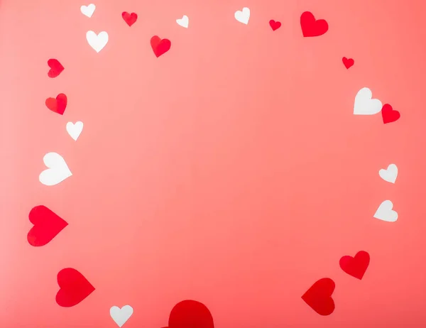 Corazones Sobre Fondo Rojo Fondo Para Día San Valentín Lugar — Foto de Stock