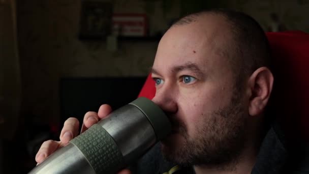 Man Looks Away Drinks Cup — Stock Video