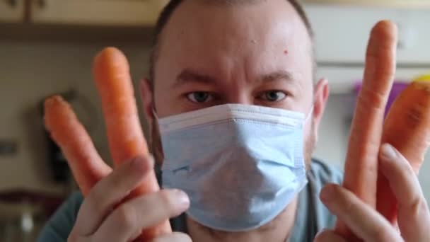 Restrição Alimentos Dieta Durante Doença Conceito Coronavírus Homem Com Uma — Vídeo de Stock