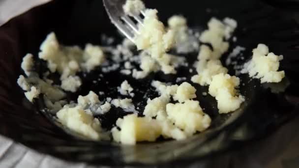 Tenedor Arrastra Sobre Plato Puré Papas Indisposición Comer Concepto Comida — Vídeos de Stock