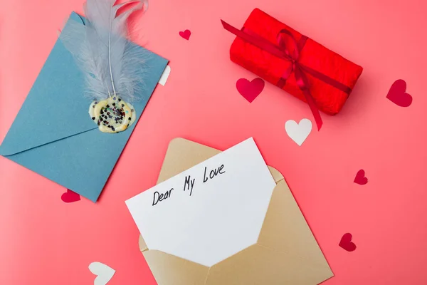 Meine Liebe Liebe Der Text Des Briefbeginns Umschlag Auf Rotem — Stockfoto