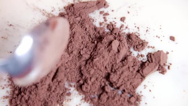 Puneți Pudra Cacao Lapte Condensat Lingură Cremă Dulce Gătit — Videoclip de stoc