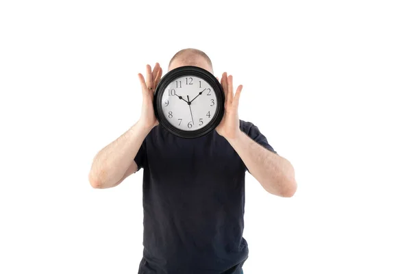 Man Shirt Watch Instead Head Isolated White Background Deadline Concept — Stock Photo, Image