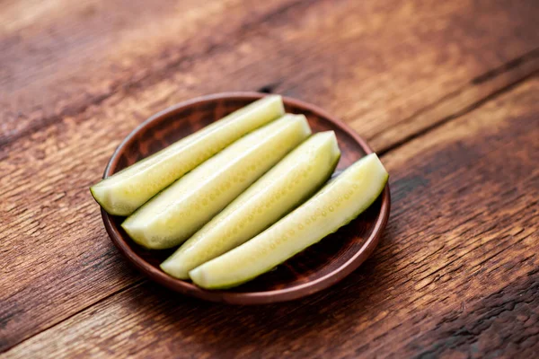 Chopped Pickled Cucumbers Dark Wooden Background — 图库照片