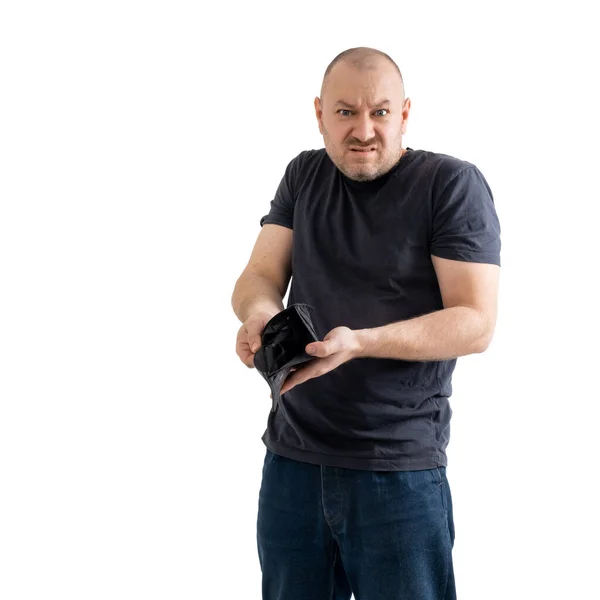 Hombre Mediana Edad Con Cartera Vacía Aislada Sobre Fondo Blanco — Foto de Stock