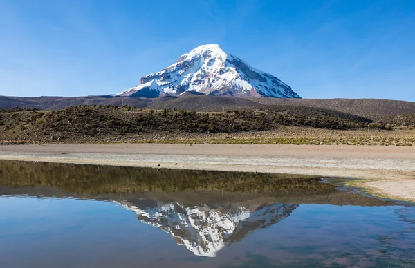 Sajama ηφαίστειο και τη λίμνη Huaynacota. Των Άνδεων Βολιβία — Φωτογραφία Αρχείου