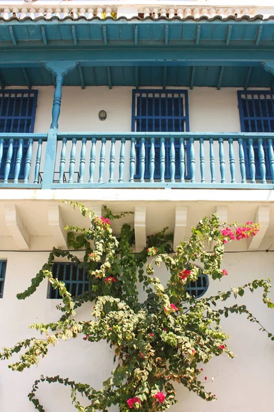 Detail Koloniálního Domu Typický Balkón Španělský Koloniální Domov Cartagena Indias — Stock fotografie