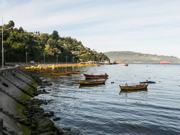 Corral Valdivia Chile Januar 2018 Små Fiskerbåde Fortøjet Kysten Valdivia - Stock-foto