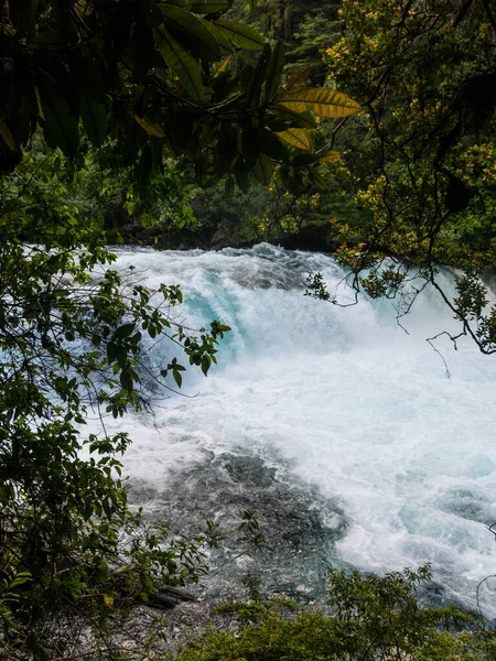 Waterval Waterval Van Leona Het Biologisch Reservaat Huilo Huilo Panguipulli Stockafbeelding