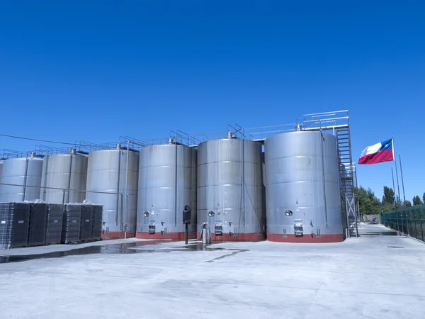 Some wine metallic fermentation tanks — Stock Photo, Image