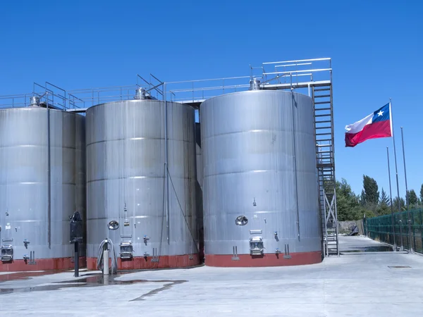 Some wine metallic fermentation tanks — Stock Photo, Image