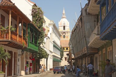 street of Walled City in Cartagena de Indias, Colombia