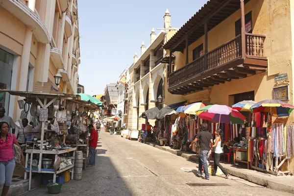 Street of Walled City in Cartagena de Indias, Colombia — Stock Photo, Image